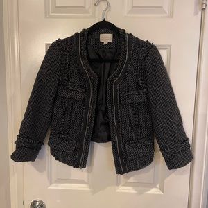 Hinge Size S , Black / Grey raw edge high low blazer